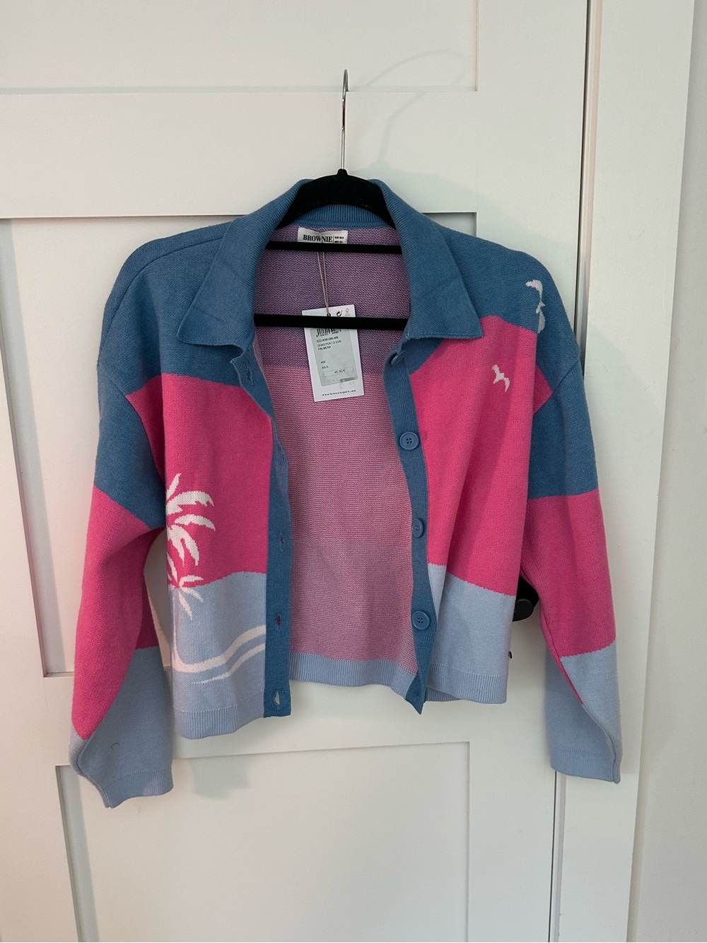 Colorblock seagull sweater perfect for vacation - size s - brownie